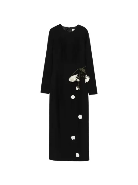 Rochie midi Cristina Savulescu cu model floral până la genunchi de costum negru