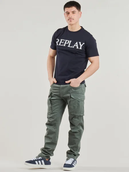 REPLAY Tricou marin / alb albastru