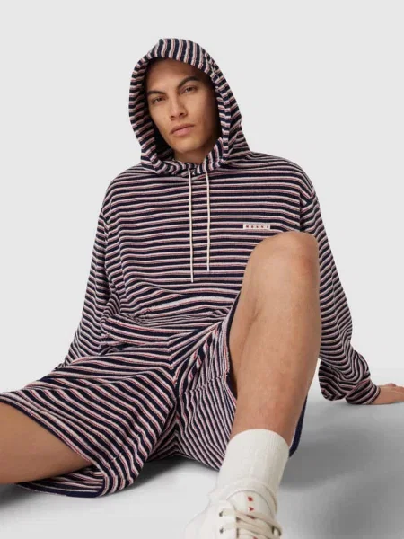 Bluza z kapturem z wzorem w paski Marni niebieski