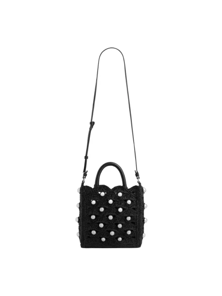 Torebka crossbody Rabanne skórzana z perełkami czarna