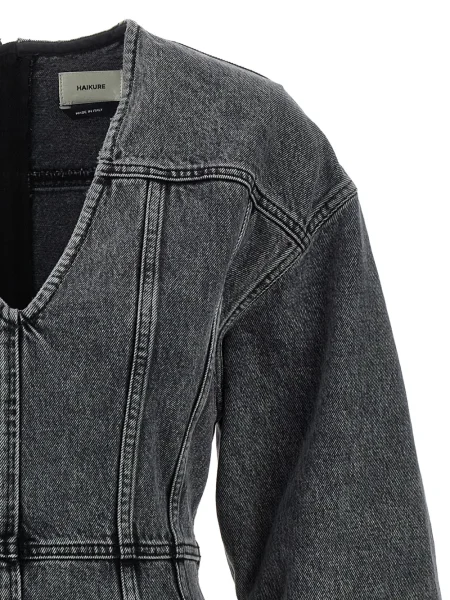 Rochie din denim Haikure cu decolteu în V de costum gri