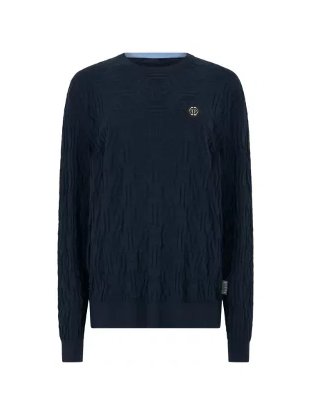 Pulover Philipp Plein din jacard albastru