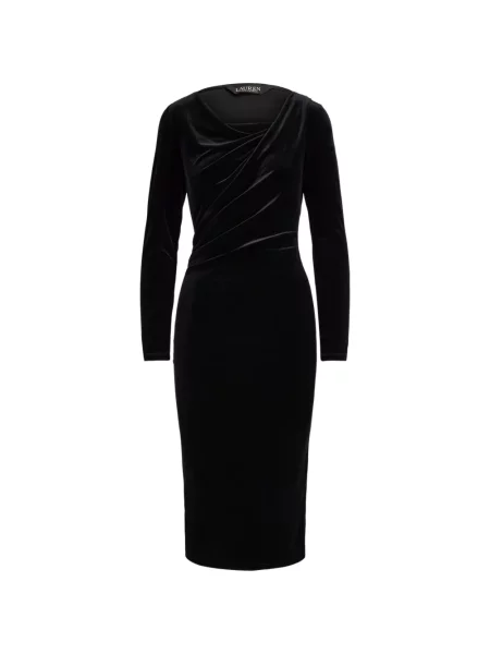 Rochie midi Lauren Ralph Lauren de catifea drapată negru