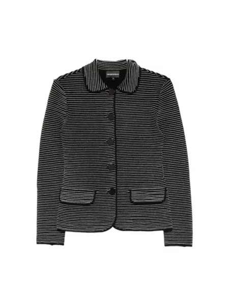 Dzianinowy kardigan Emporio Armani w paski z paskiem czarny