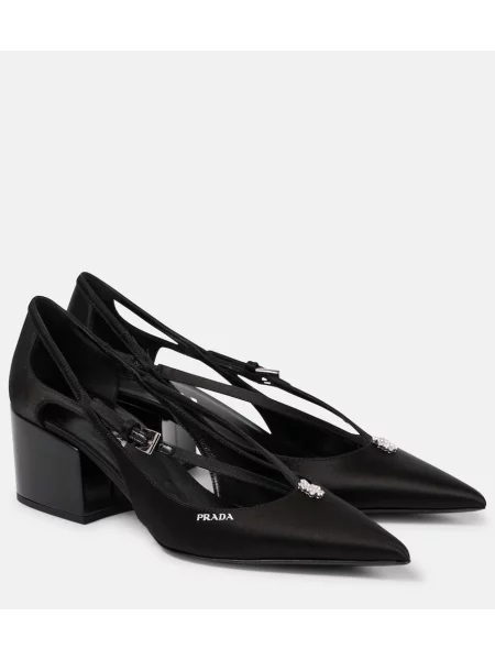 Pantofi cu toc Prada din satin negru