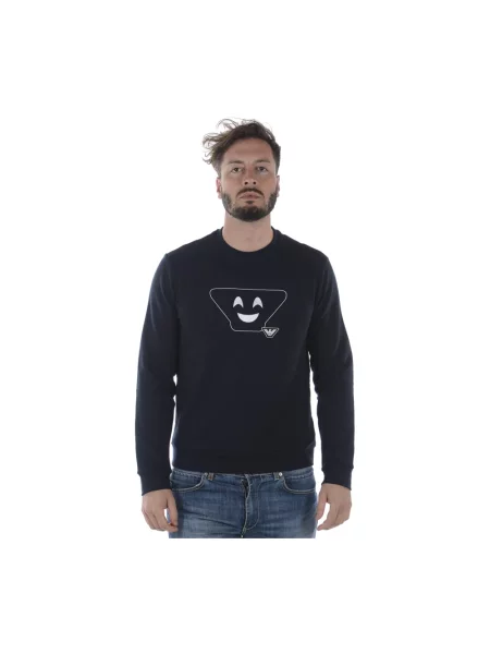 Bluza z kapturem Emporio Armani z dżerseju z autografem niebieska