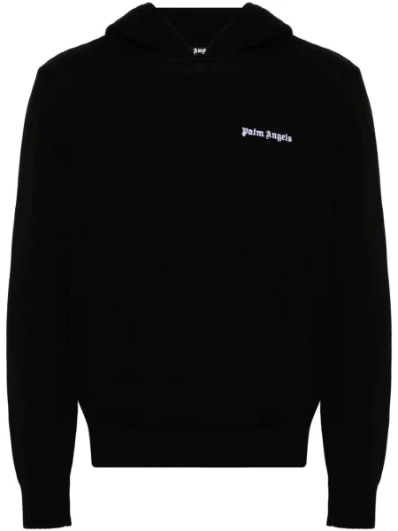 Hanorac cu glugă Palm Angels cu broderie tricotate negru