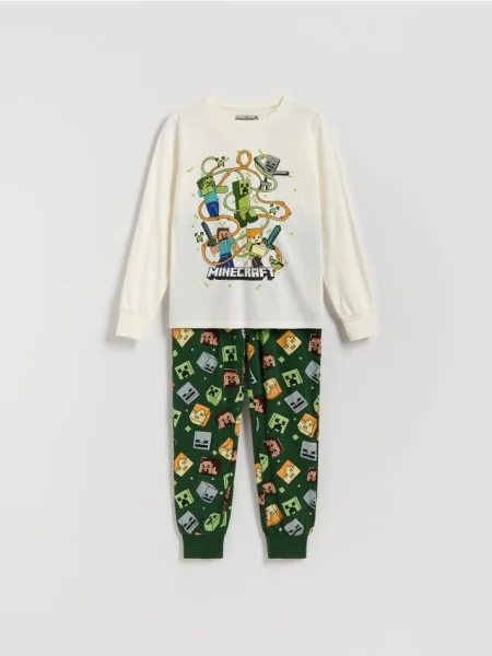 Reserved Set de pijamale din cu Minecraft crem