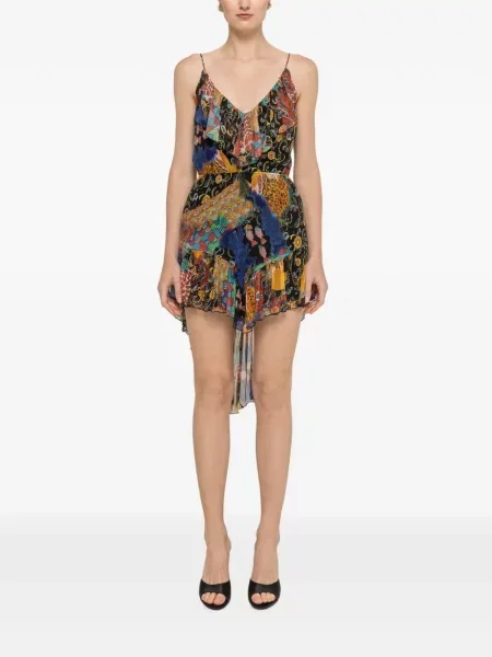 Rochie mini Nissa din șifon cu imagine asimetrică negru