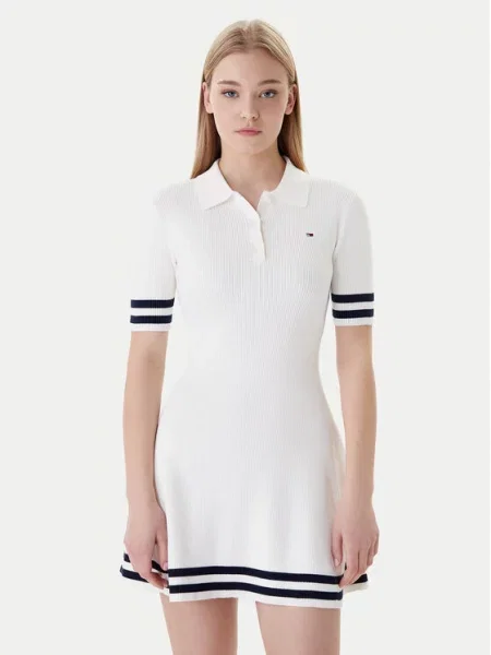 Tommy Jeans Sukienka dzianinowa Écru