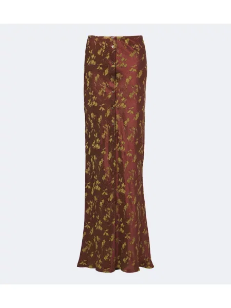 Fusta maxi Dries Van Noten cu model floral din jacard maro
