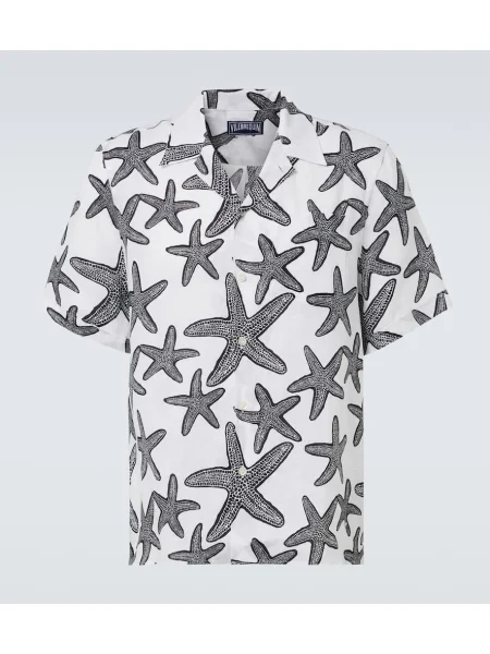 Lněná košile Vilebrequin s potiskem bílá