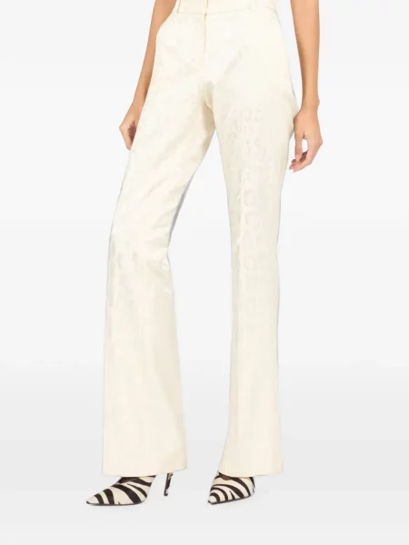 Pantaloni Roberto Cavalli cu model leopard din jacard evazate alb