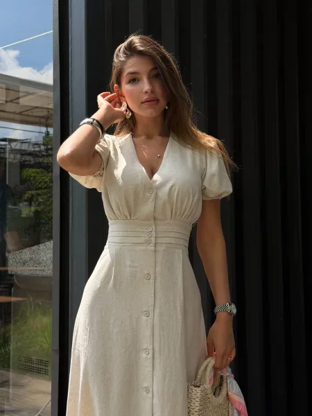 Платье миди Jadone Fashion бежевое