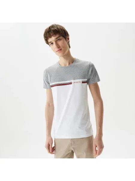 Lacoste T-Shirt Z Okrągłym Dekoltem Z Blokadą Koloru Slim Fit szary
