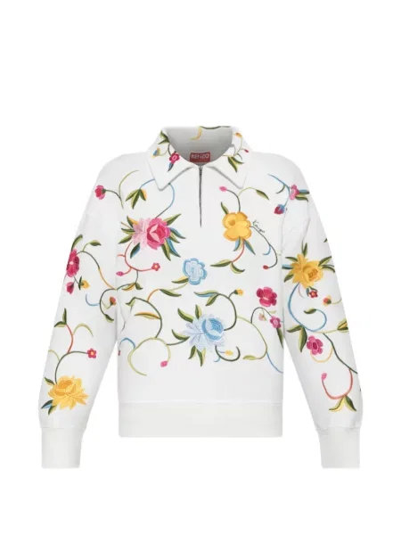 Hanorac cu fermoar Kenzo cu model floral alb