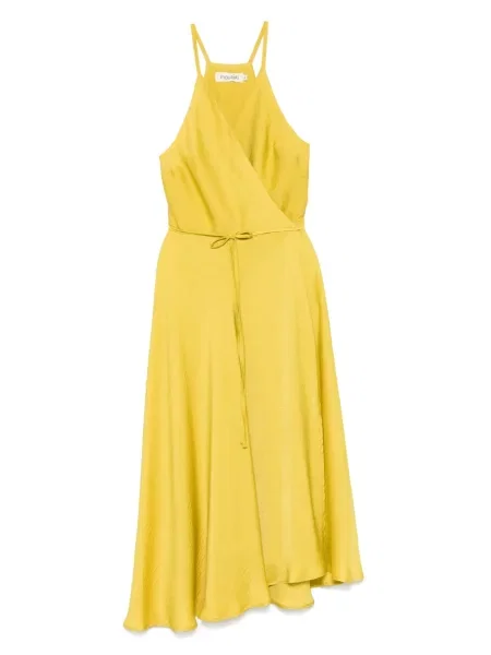 Satynowa sukienka midi Moutaki do kolan garniturowa żółta