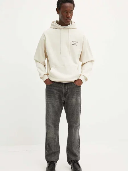 Bombažen pulover Drôle de Monsieur s kapuco Le Hoodie Slogan bež