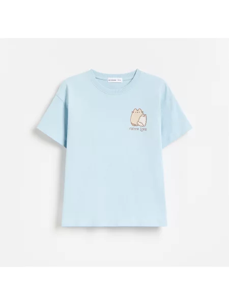 Reserved Tričko s potiskem Pusheen bleděmodrá