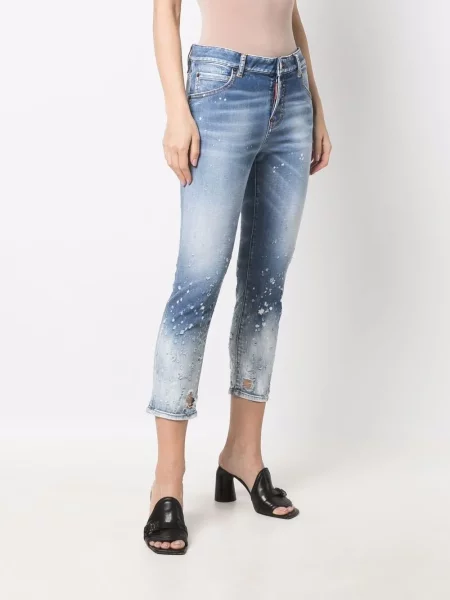 Skinny jeansy skinny Dsquared2 z przetarciami o krotszym kroju niebieskie