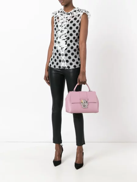 Bluză Dolce & Gabbana cu buline cu volane alb