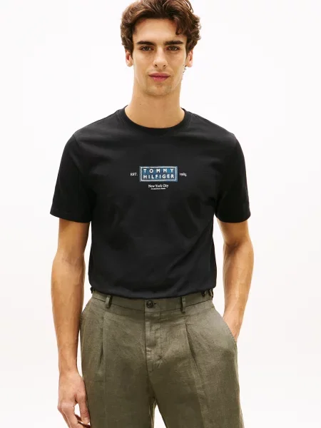 TOMMY HILFIGER Tričko HERITAGE modrozelená / tmavomodrá / čierna biela
