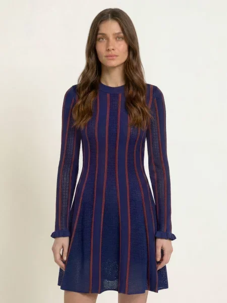 Claudie Pierlot Sukienka Z Dzianiny Z Falbankami blau niebieska