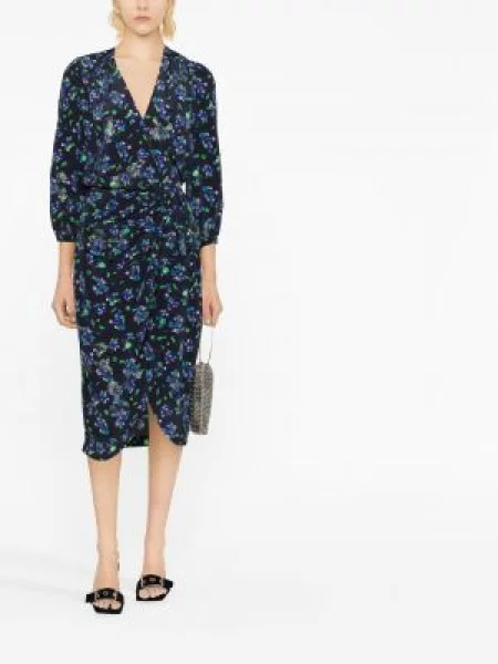 Gėlėta raštuota drapiruota midi suknelė Zadig&voltaire mėlyna
