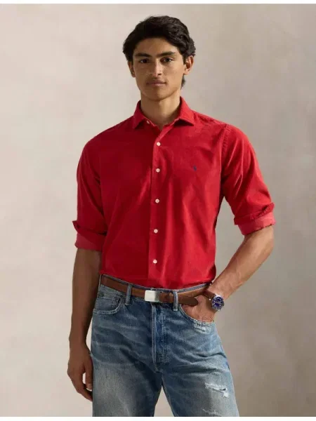 POLO RALPH LAUREN De catifea reiată cămașă | Custom fit roșu