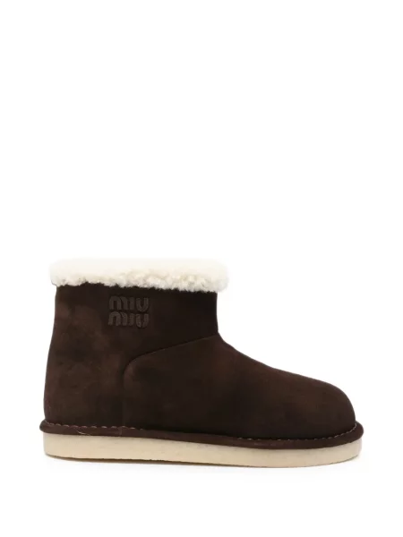 Botine Miu Miu din piele de oaie cu autograf maro