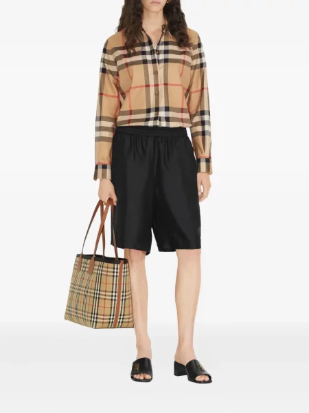 Koszula Burberry w kratę ze stretchu brązowa