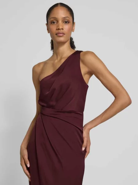 Sukienka wieczorowa Vera Mont elegancka na jednym ramieniu bordowa