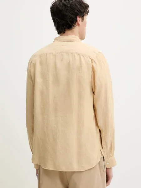 Сорочка з льону HUGO regular комір button-down бежевий