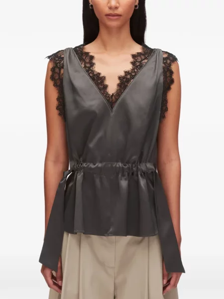 Топ 3.1 Phillip Lim с V-образно деколте с дантела сиво