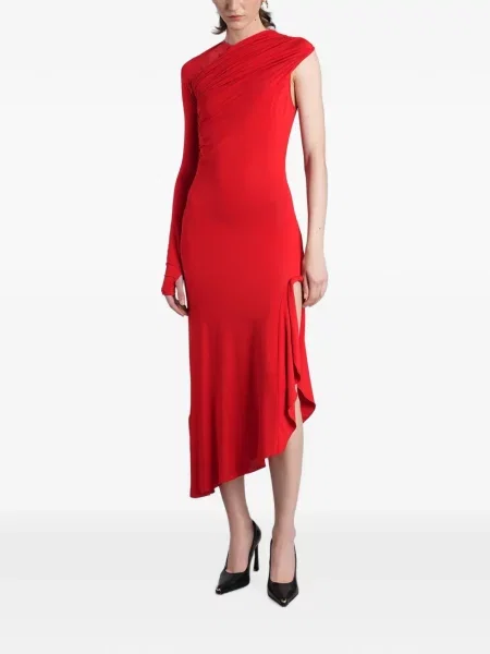 Rochie midi Marine Serre cu volane asimetrică roșu