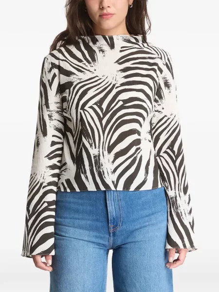Lung top Samsøe Samsøe cu imagine cu model zebră alb