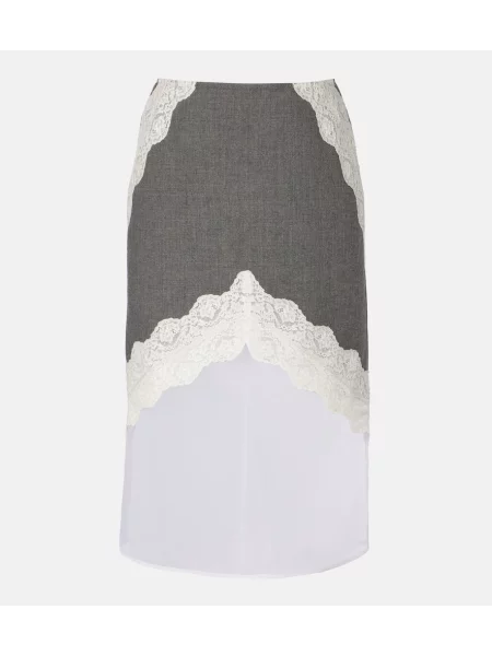 Fustă midi Jil Sander de lână până la genunchi gri