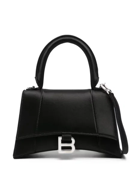 Geantă Balenciaga Hourglass din satin negru