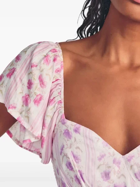 Rochie mini Loveshackfancy cu model floral de costum roz