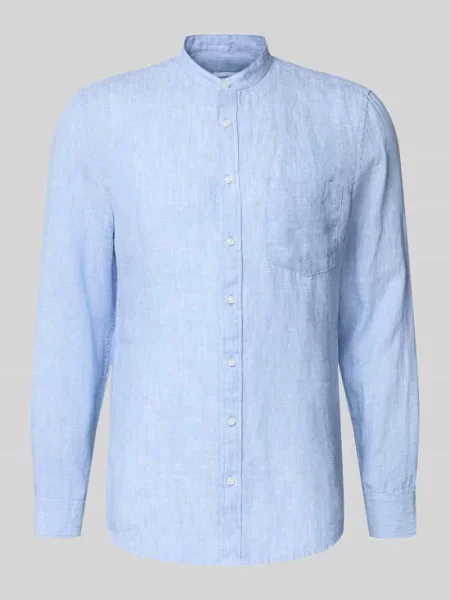 Koszula lniana o kroju slim fit ze stójką model Mandarin' Seidensticker błękitna