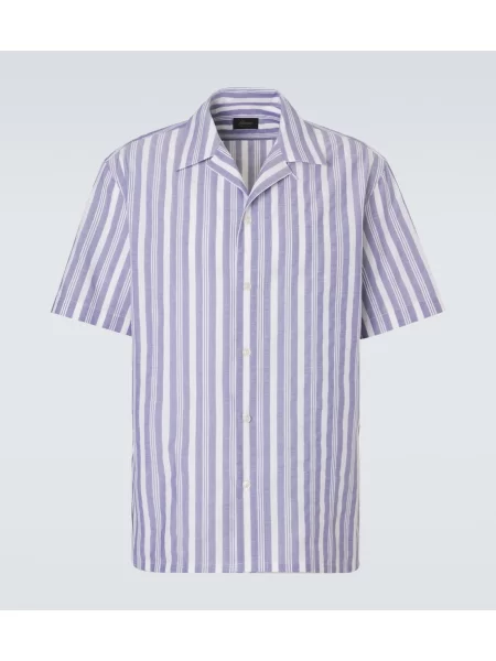 Pruhované poplínové pruhované košile Brioni modré