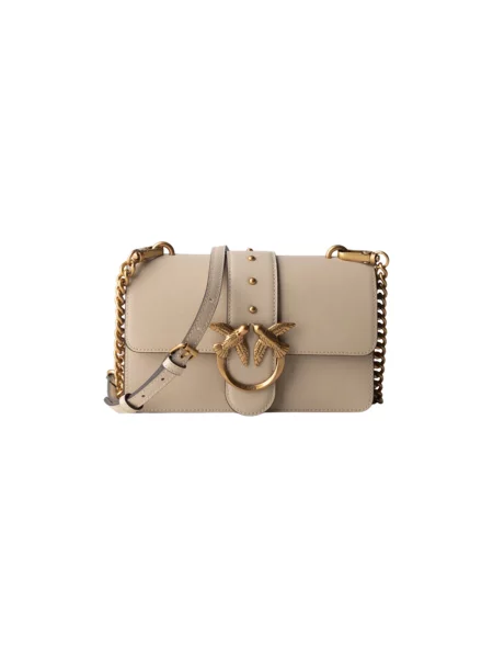 Kožená crossbody kabelka Pinko béžová