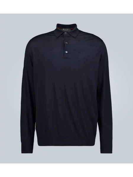 Polo Loro Piana de lână cu mâneci lungi albastru