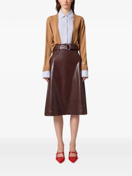 Cu centură fustă midi Msgm asimetrică maro