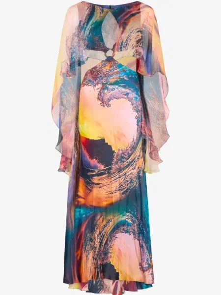 Rochie Roberto Cavalli de mătase de costum portocaliu