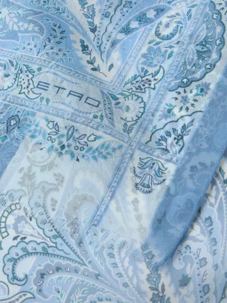 Fular Etro de mătase cu model floral albastru