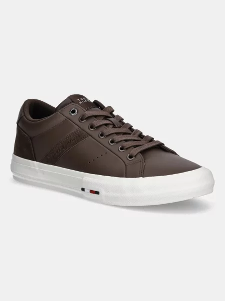 Кожени маратонки Tommy Hilfiger TH HI VULC LTH STREET мъжки кафяво