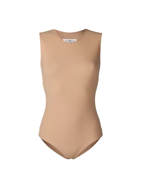 Pstryknąć koszulka Maison Margiela bez rękawów elegancka beżowa