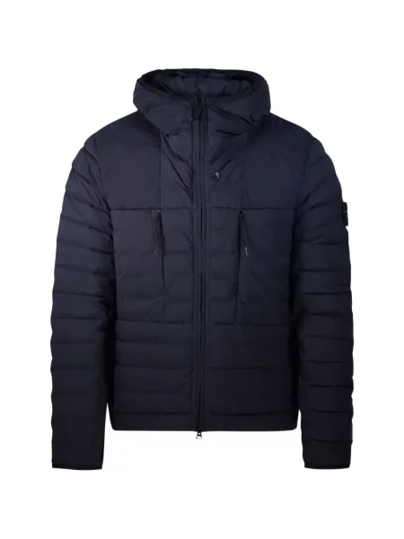 Geacă Stone Island cu glugă cu strasuri albastru