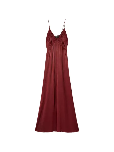 Lung rochie Twinset cu broderie din satin roșu